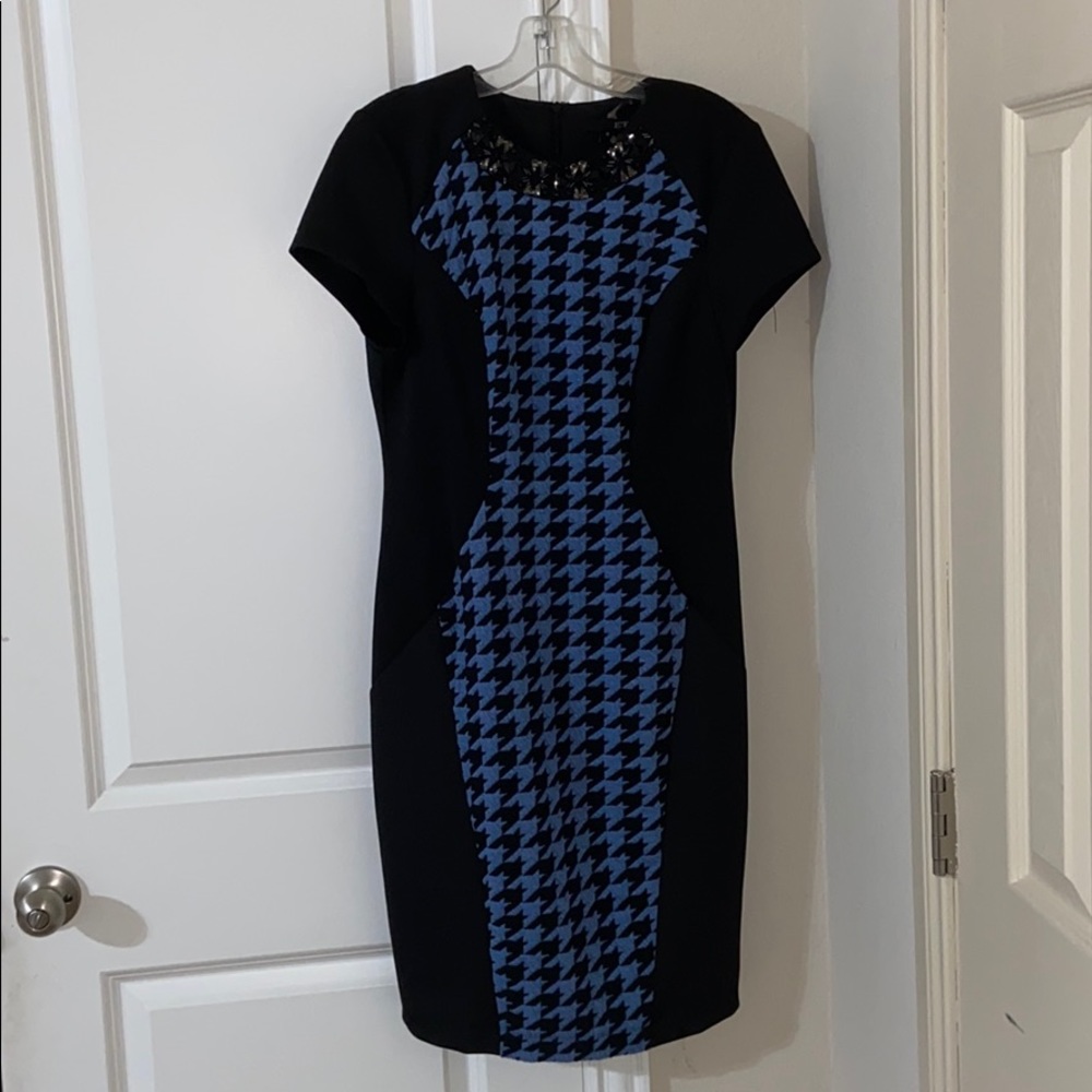 blue and black bodycon dress